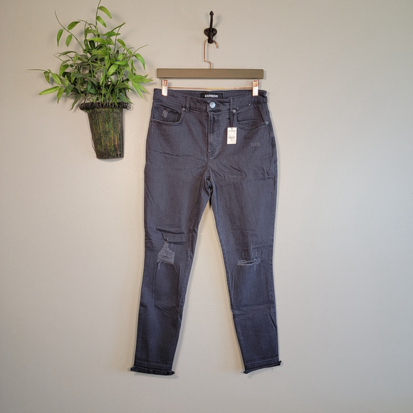 Express Denim - NEW Express High Rise Ankle Legging Distressed Frayed Skinny Gray Grey 8 Jeans